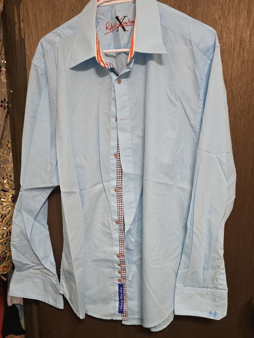Robert Graham Light Blue Dress Shirt with Orange Trim